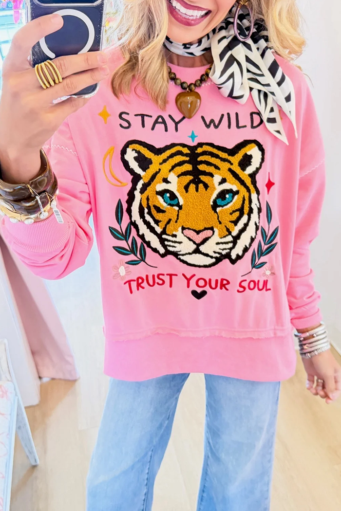 Pink Tiger Stay Wild Long Sleeves Sweatshirt