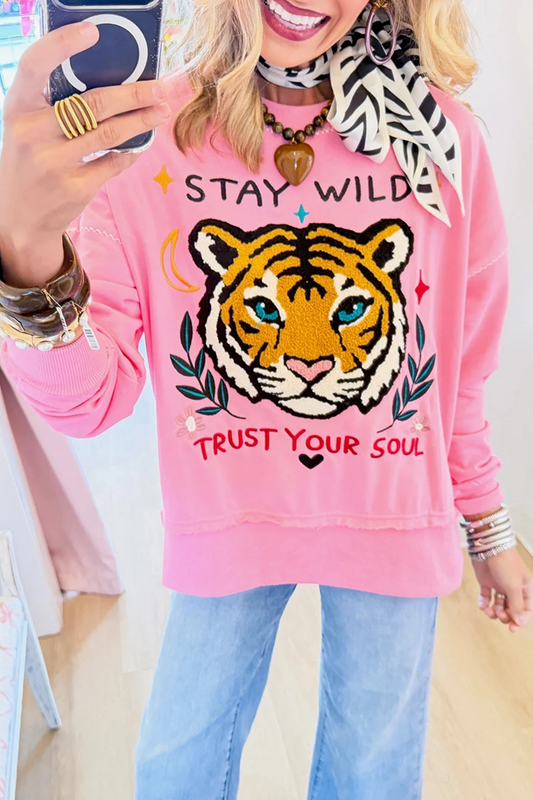 Pink Tiger Stay Wild Long Sleeves Sweatshirt