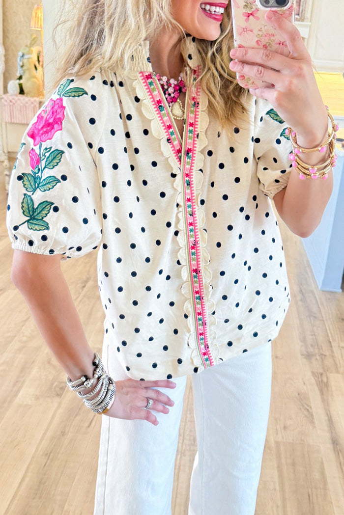 Polka Dot Embroidered Top
