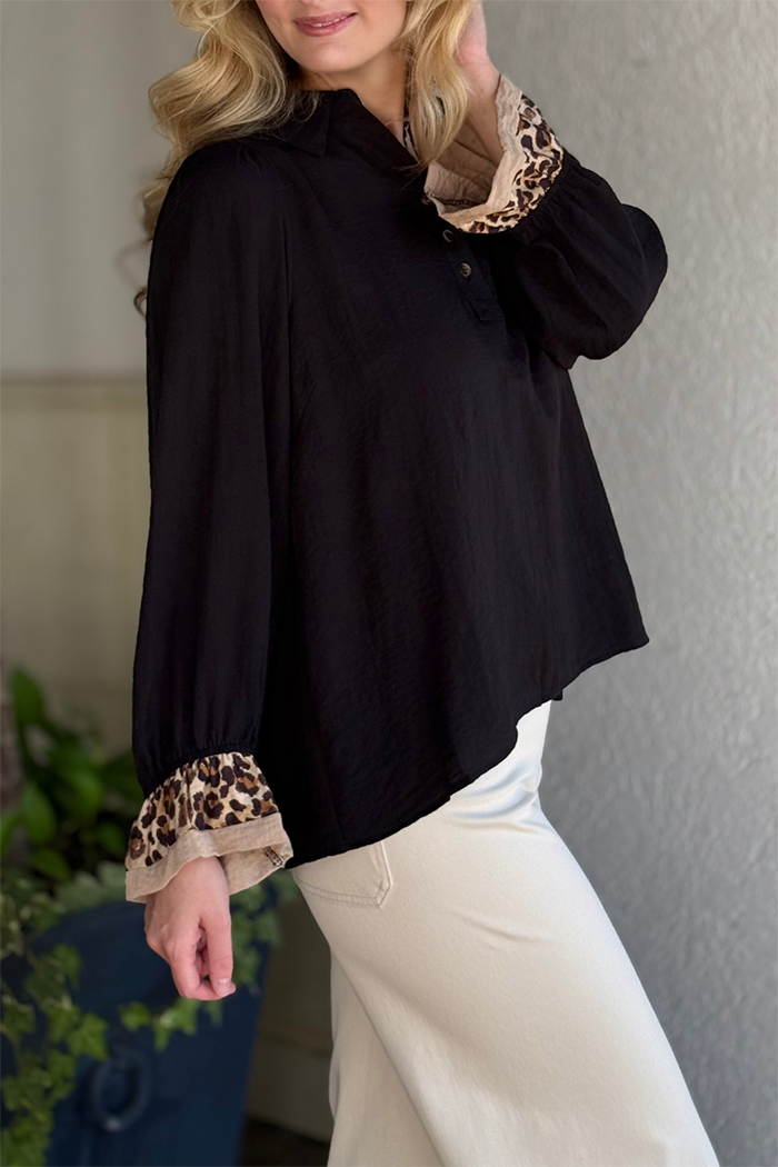 Leopard Print Trim Top