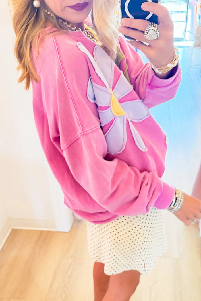 Pink Floral Patchwork Pullover