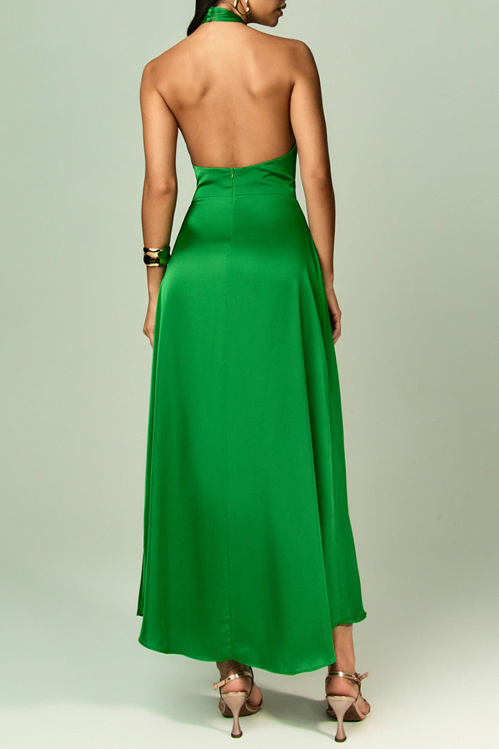 Halter Tie Tassel Hem Evening Dress
