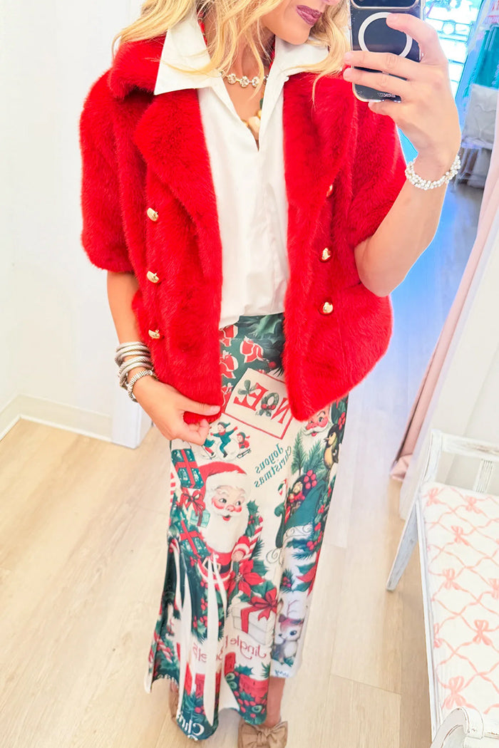 Red Faux Fur Short Sleeve Jacket