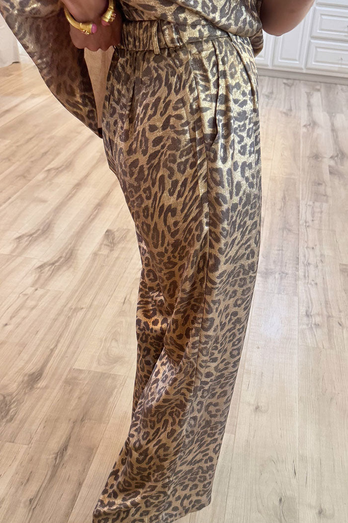 Short Sleeves Leopard Pant Set
