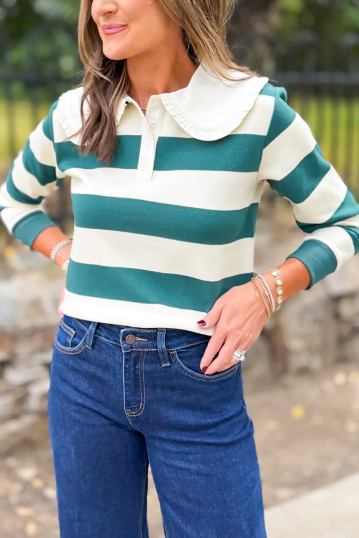 Ruffles Collar Stripes Top