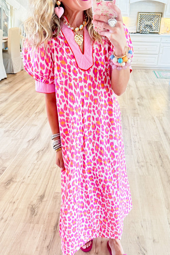 Leopard Puff Sleeve Midi Dress
