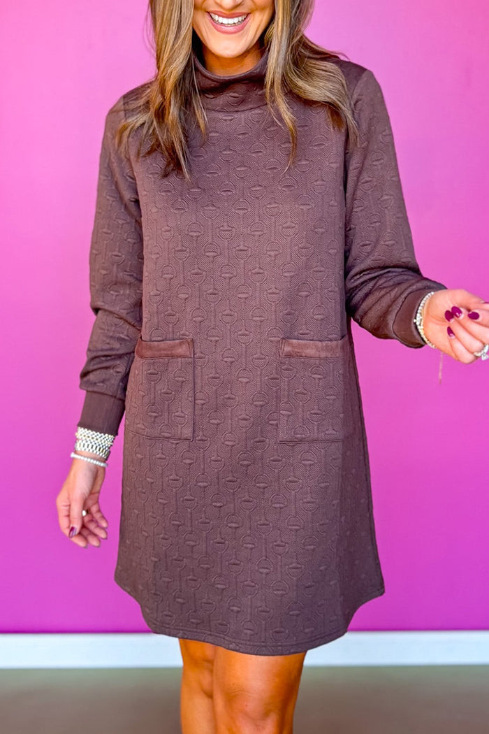 Quilted Suede Trim Long Sleeve Dress