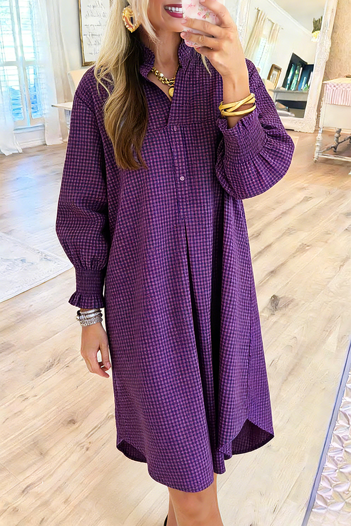 Gingham Half Placket Midi Dress