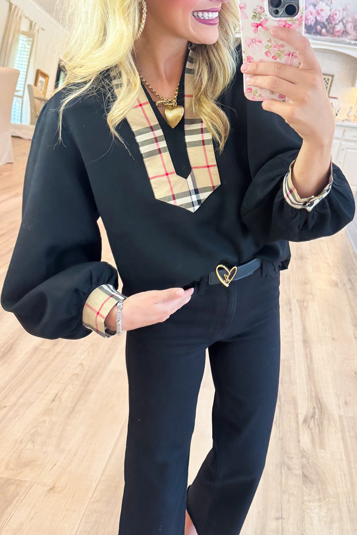 Black And Taupe Accent Blouse