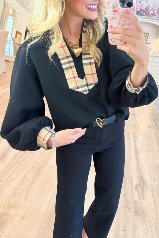 Black And Taupe Accent Blouse