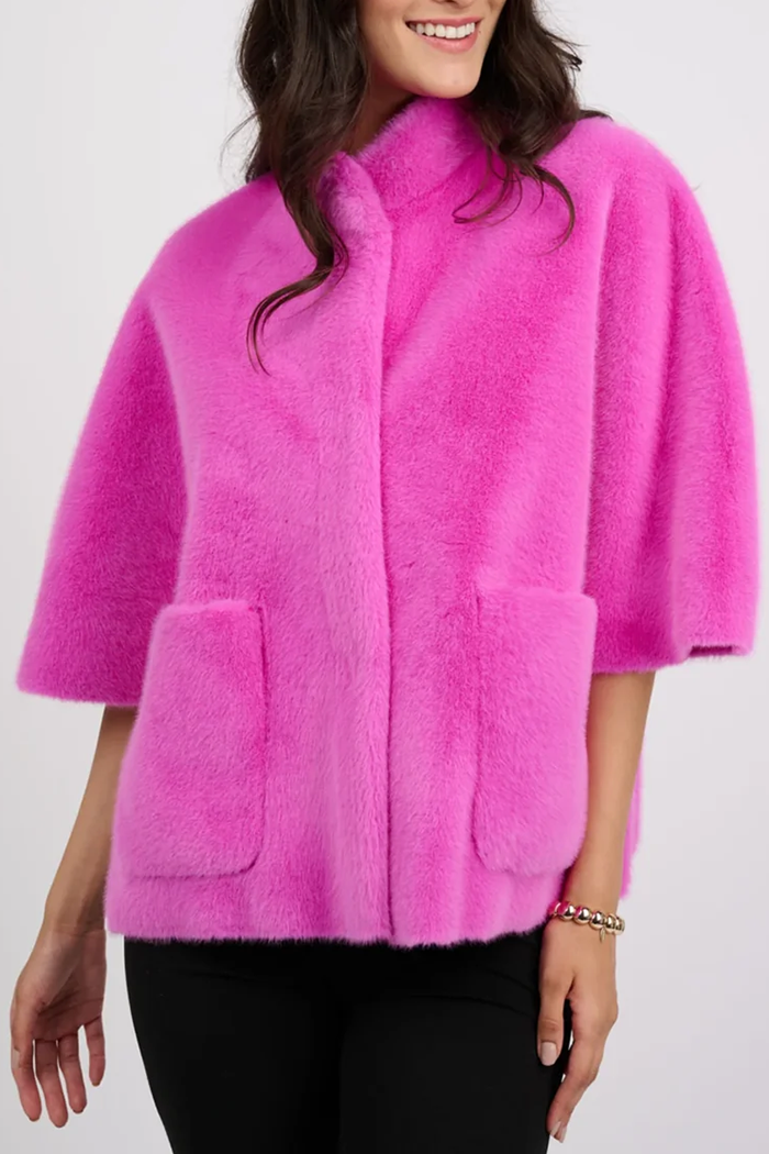 Stand Collar Faux Fur Pocket Caplet
