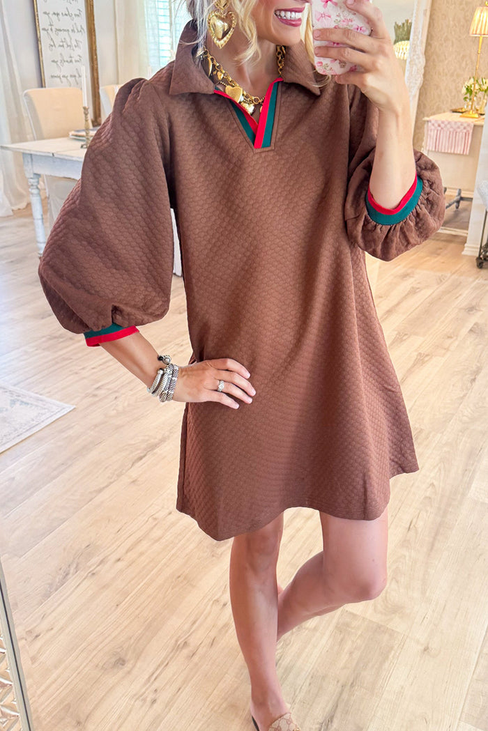 Contrast Banding 3/4 Sleeve Dress