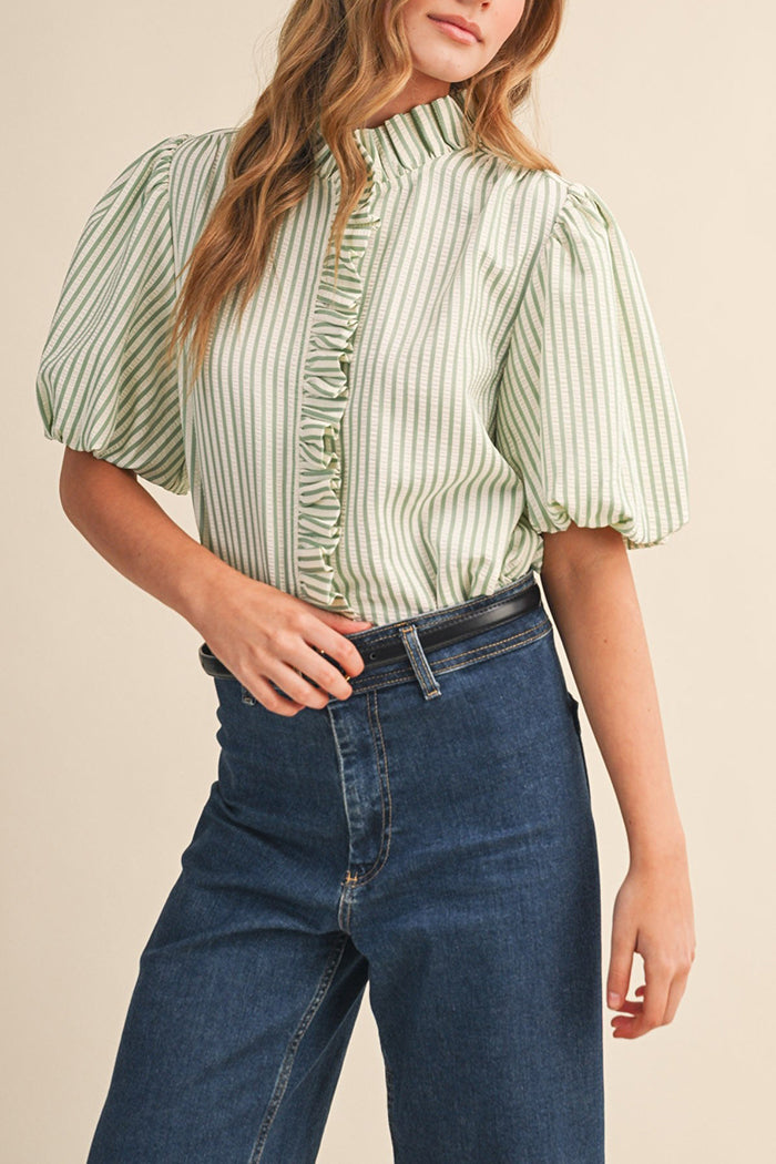 Striped Ruffled Button Down Top