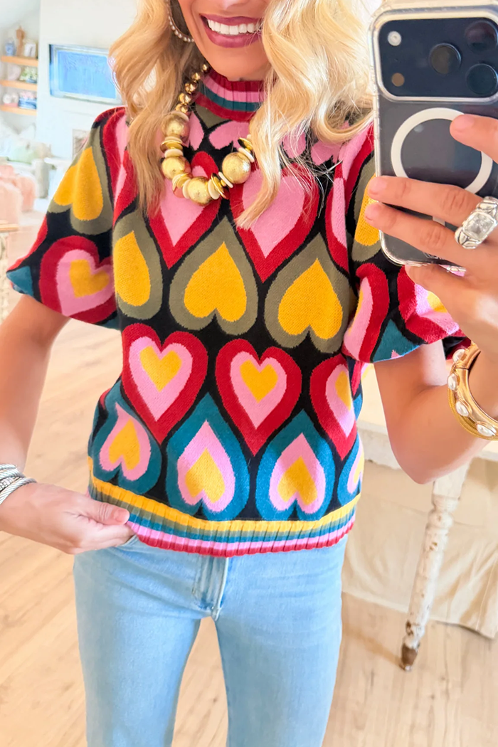 Multi Heart Bubble Sleeve Sweater