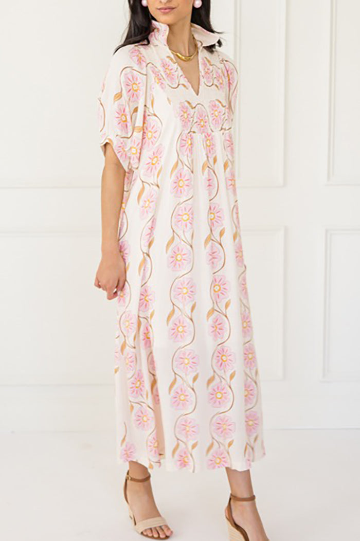 Floral Vine Smocked Pocket Maxi Dress
