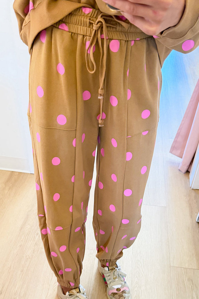 Tan And Pink Polka Dot Pant Set