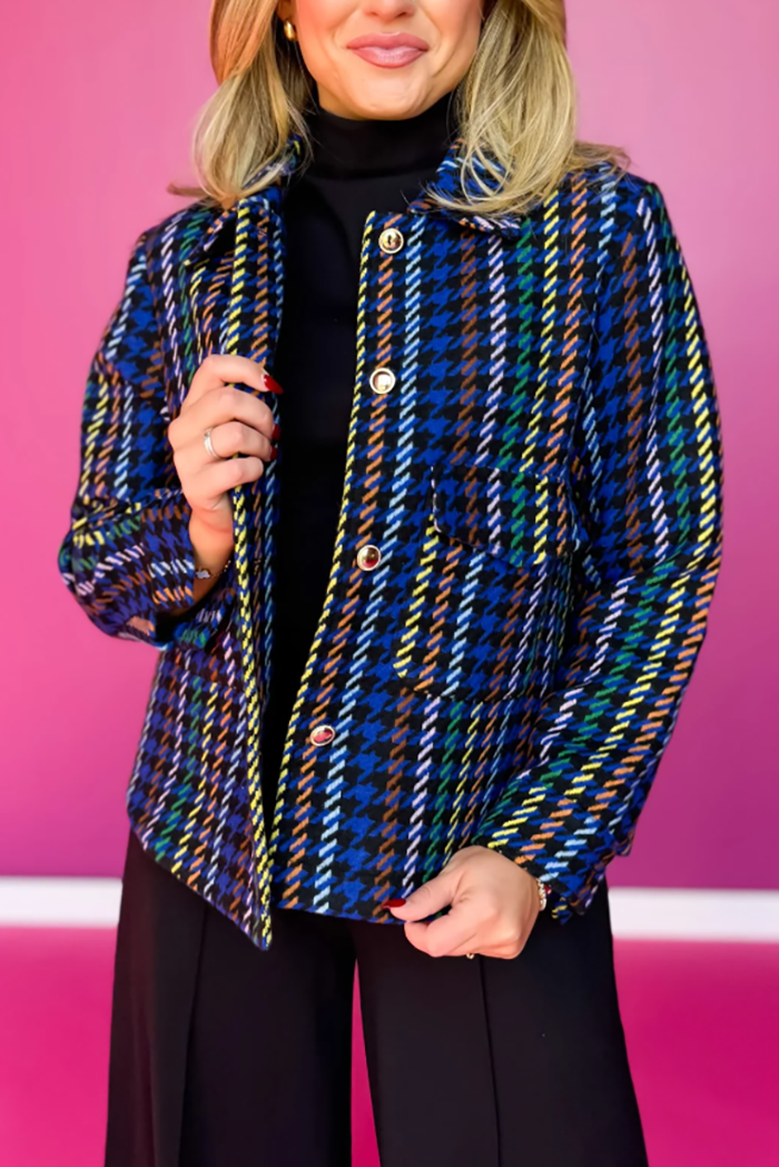 Casual Button Houndstooth Jacket