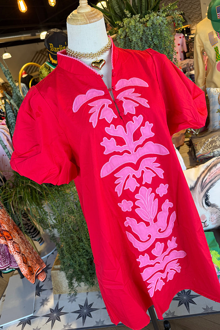 Red Contrast Printed Pocket Dress