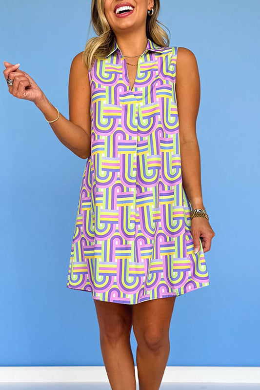 Casual Collared Sleeveless Dress