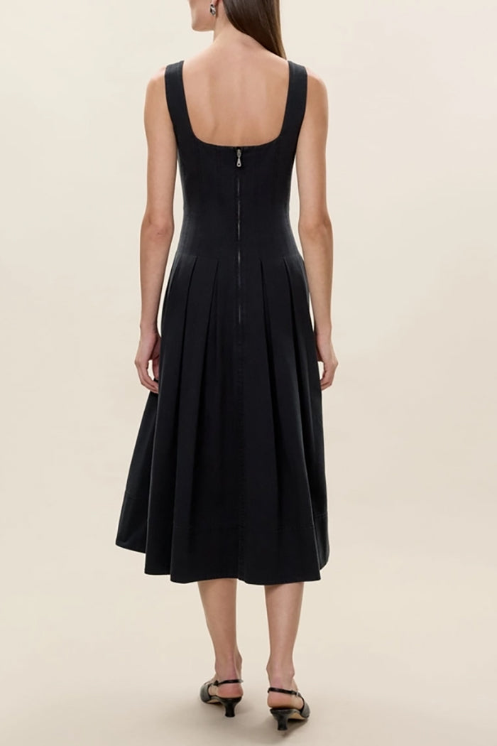 Square Neck Flared Hem Pocket Dress
