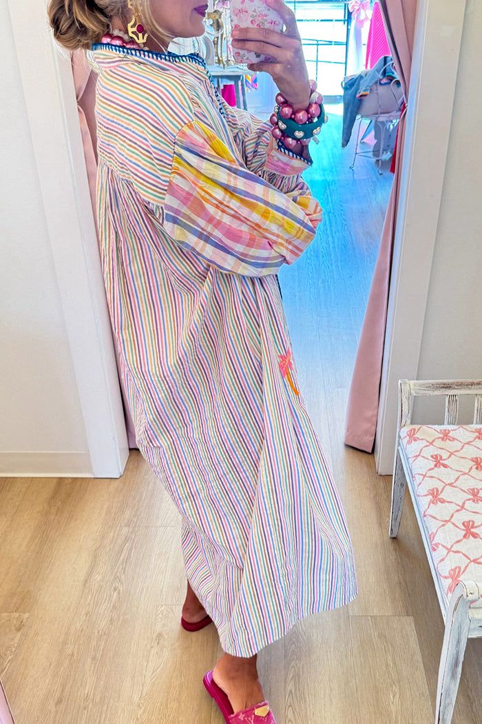 Rainbow Multi Print Long Sleeve Maxi Dress