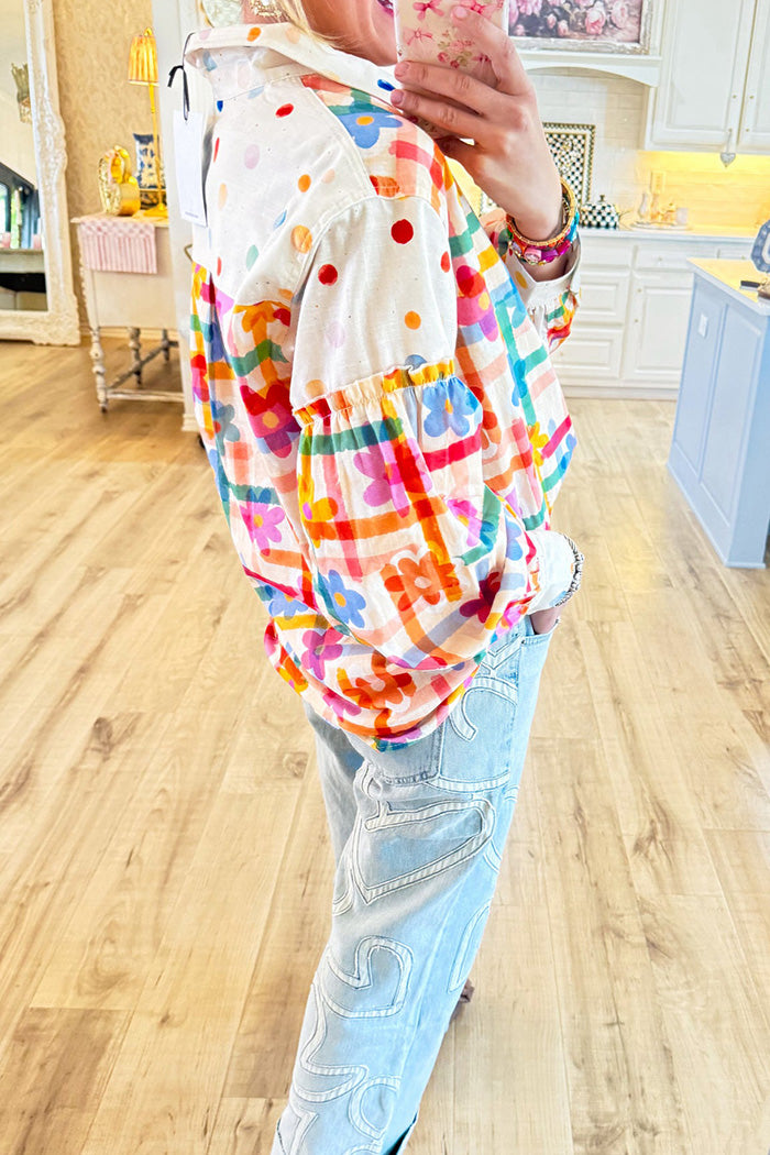 Colorful Confetti Print Button Up Top