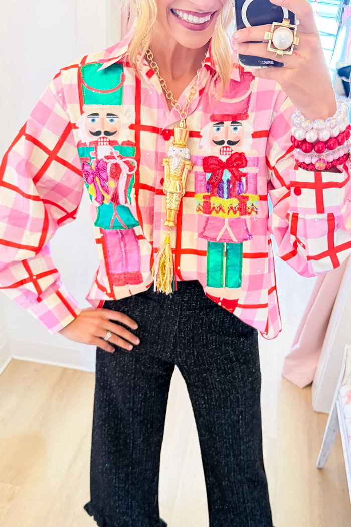 Pink Red Plaid Nutcracker Top