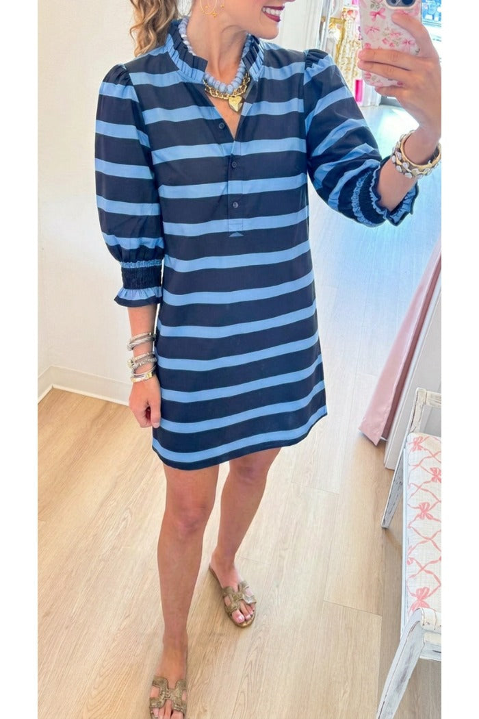 Casual Stripe Ruffles Collar Dress
