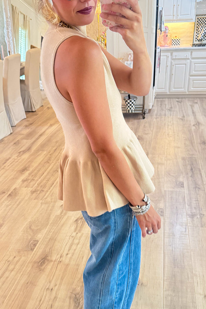 Solid Color Sleeveless Peplum Top