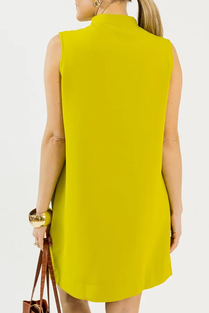 Sleeveless Split Necklined Pocketed Shift Dress