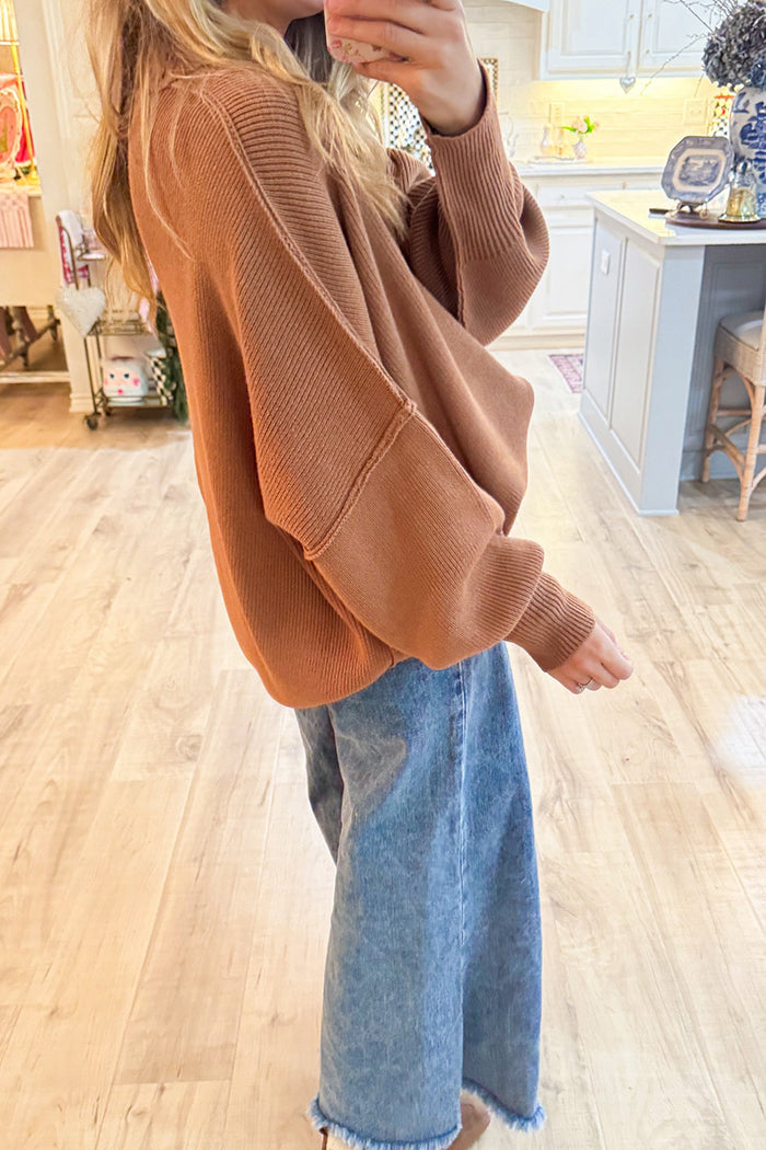 Casual Deep Camel Oversized Sweater