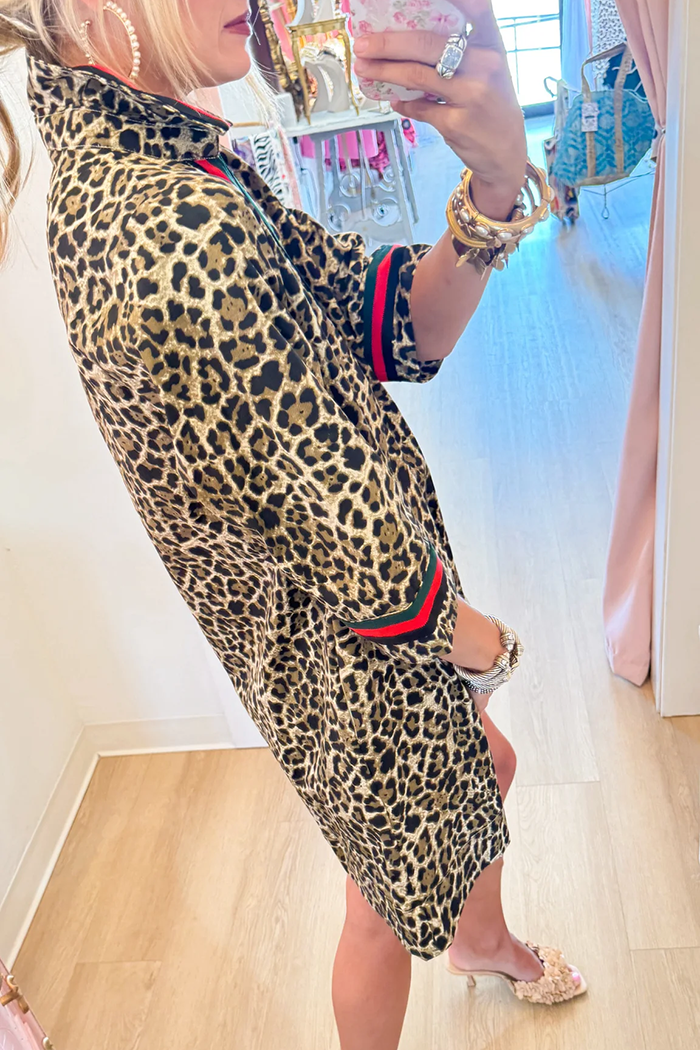 Leopard Contrast Stripe Pocket Dress