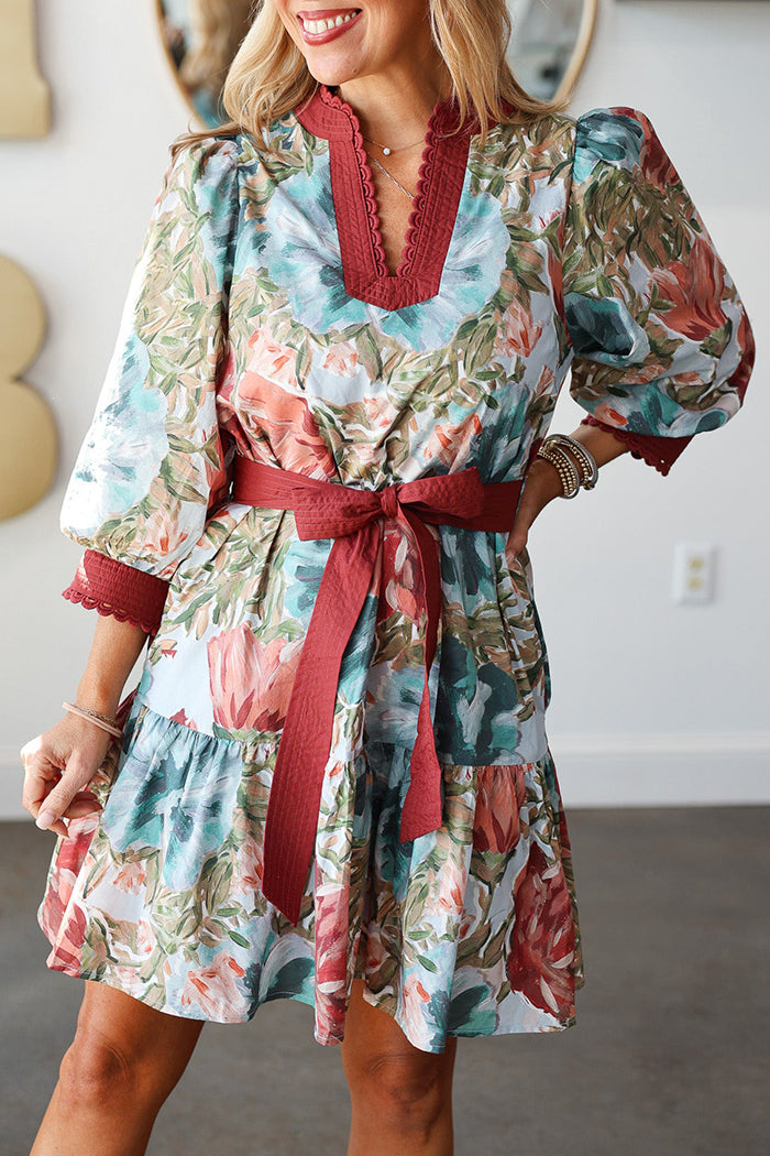 Floral Tiered Mini Pocket Dress