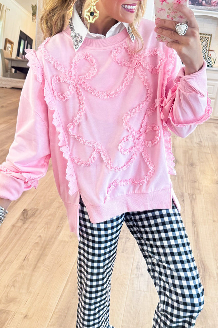 Pink Lace Bow Trim Sweatshirt