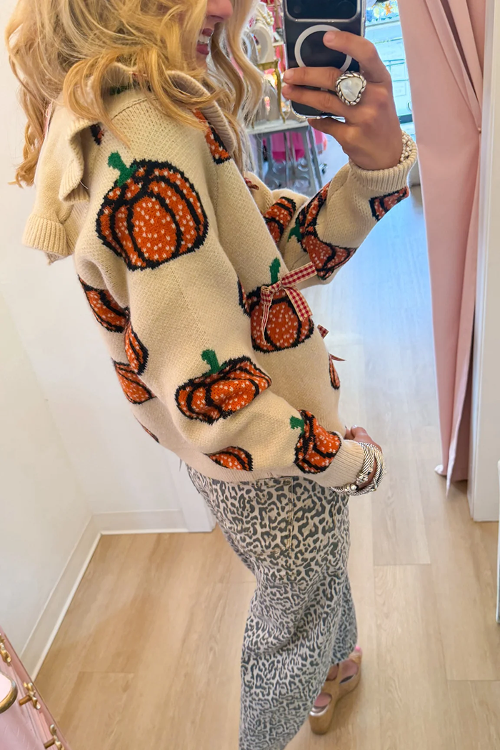 Oatmeal Pumpkin Sailor Collar Cardigan