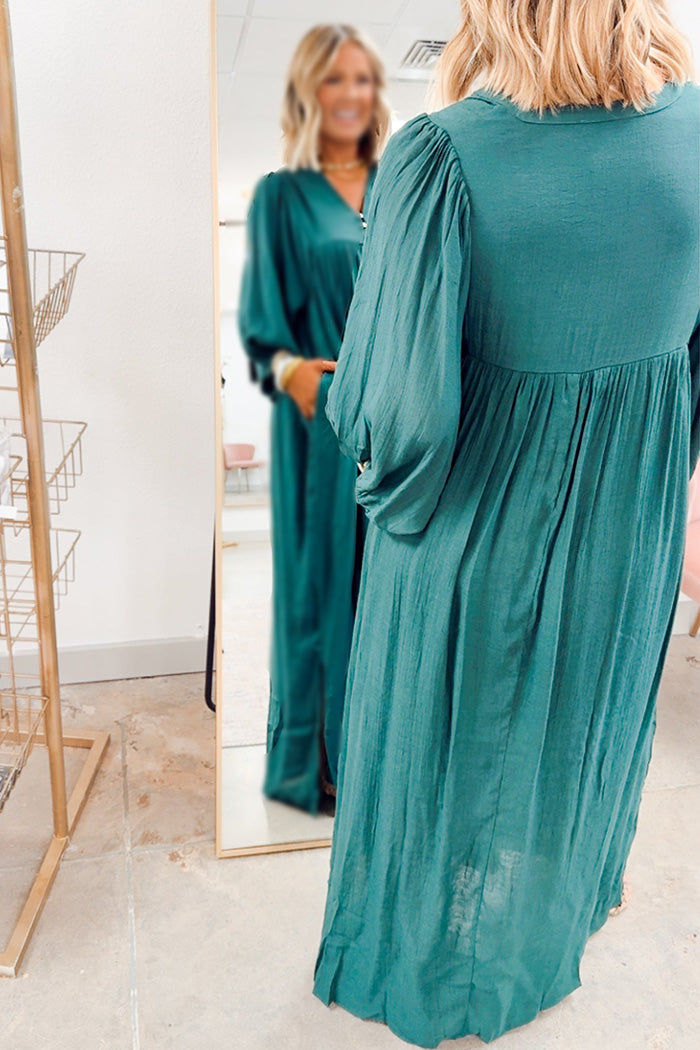 Pocketed Bell Sleeve Midi Dress