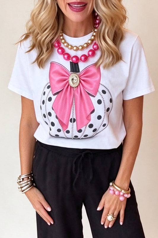 Polka Dot Pumpkin Bow Tee