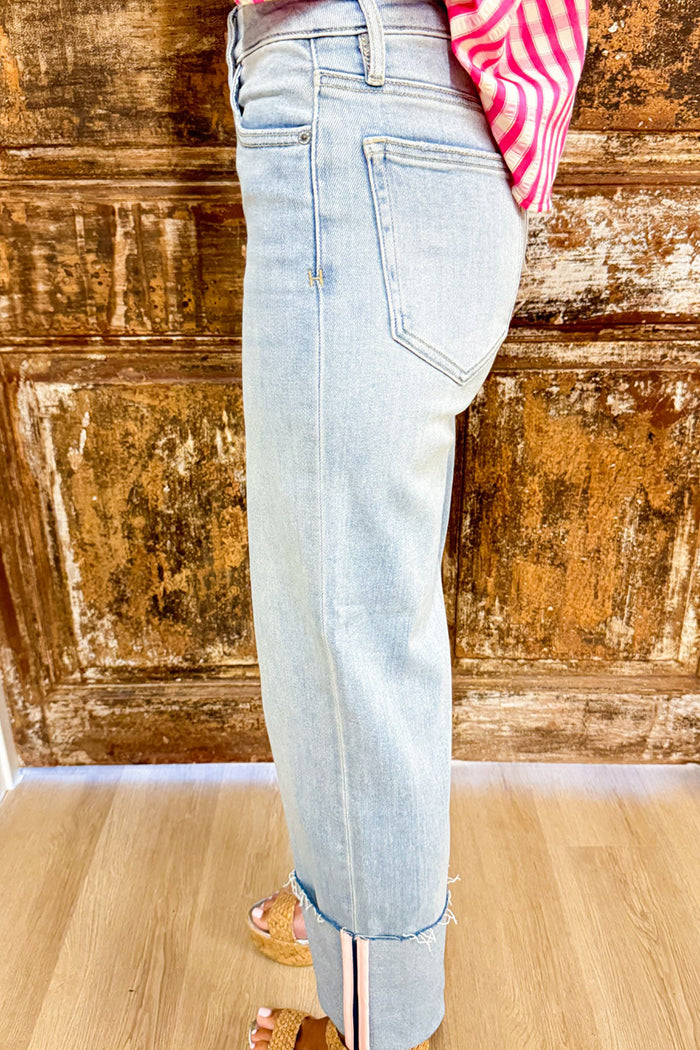 Light Denim Cuffed Straight Leg Jeans