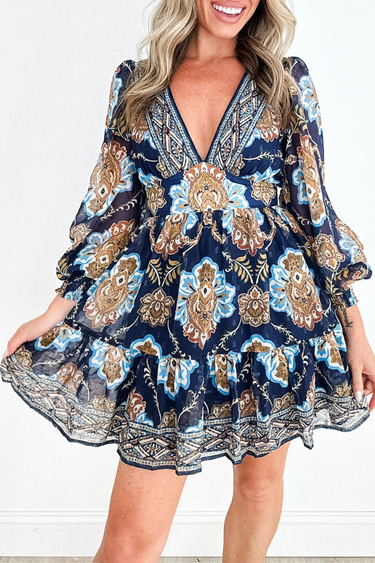 V-Neck Dreamy Sheer Long Sleeves Mini Dress