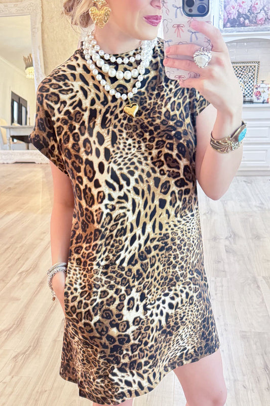 Leopard Short Sleeves Pocket Dress