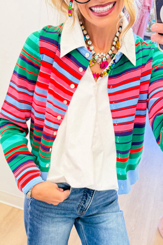 Multi Stripe Long Sleeve Cardigan