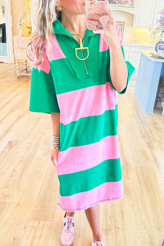 Colorblock Stripe Half Zip Dress