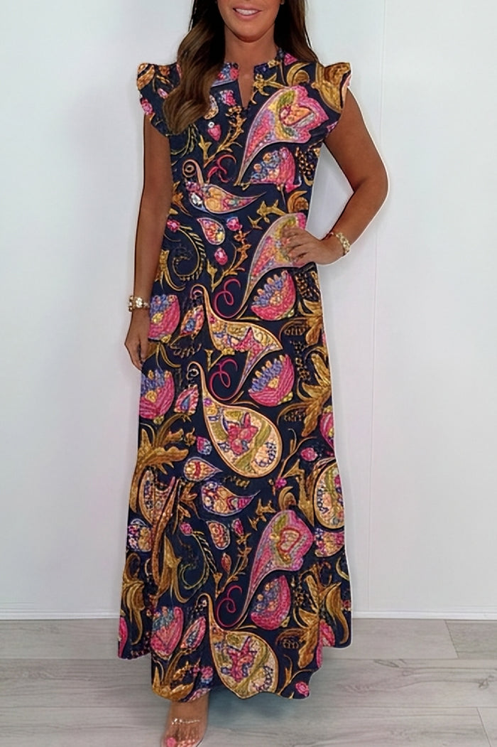 Ruffle Sleeve Floral Maxi Dress