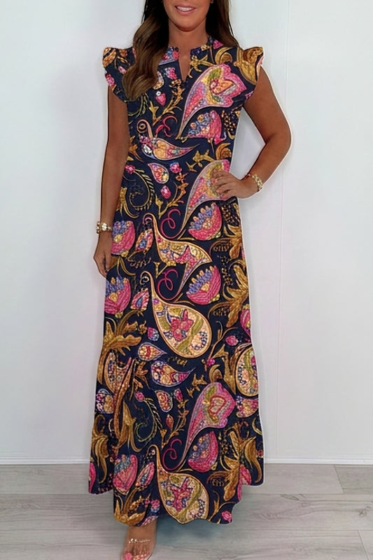 Ruffle Sleeve Floral Maxi Dress