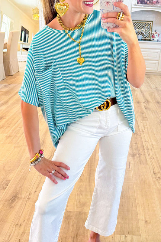 Striped Round Neckline Oversized Top