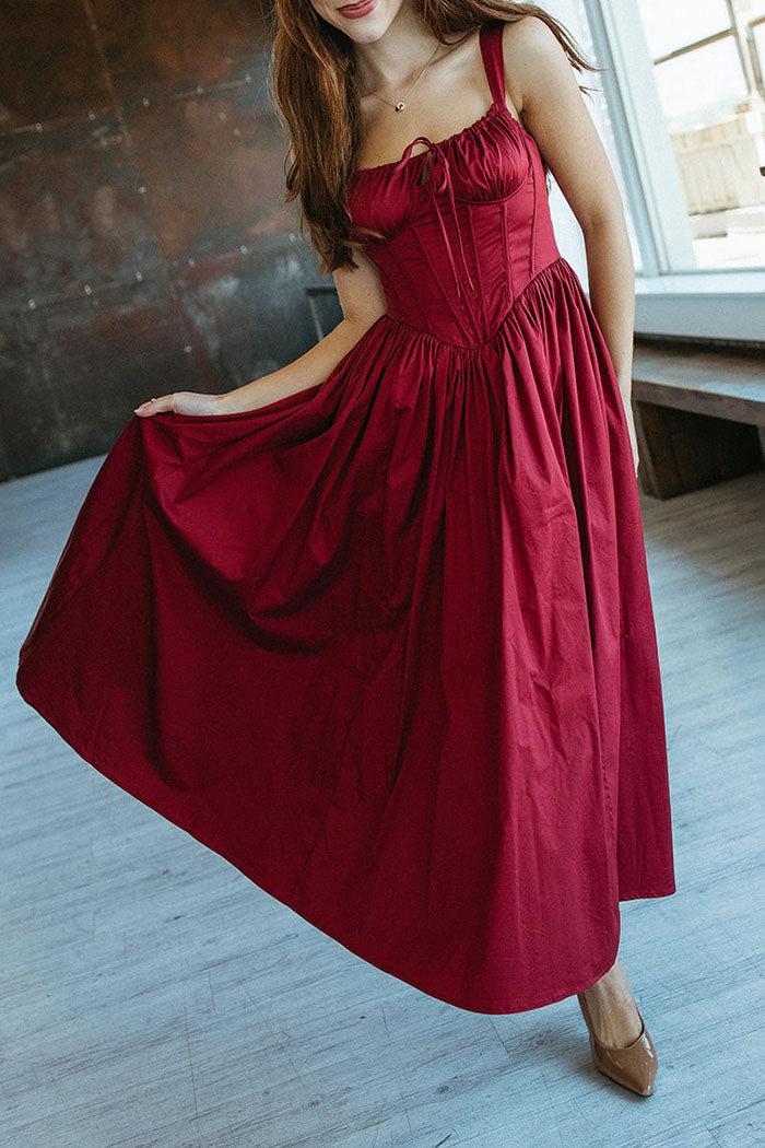Solid Sleeveless Corset Slit Dress