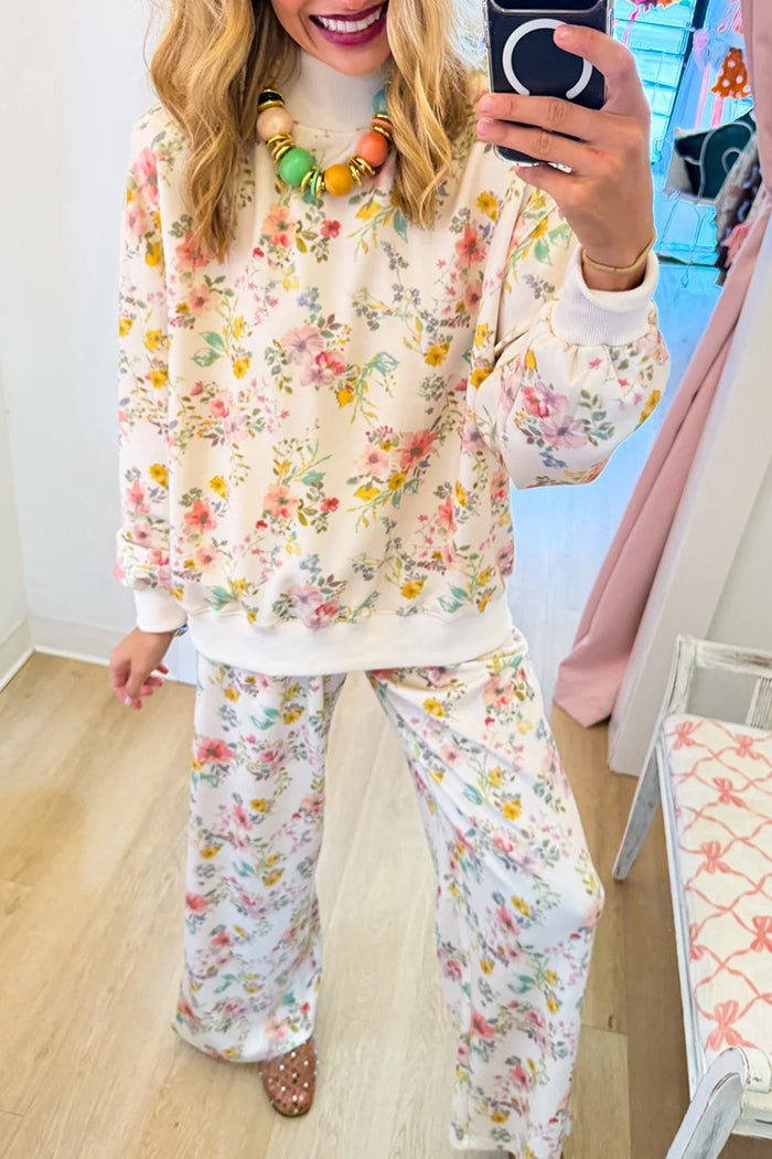 Floral Mock Neck Wide Leg Set
