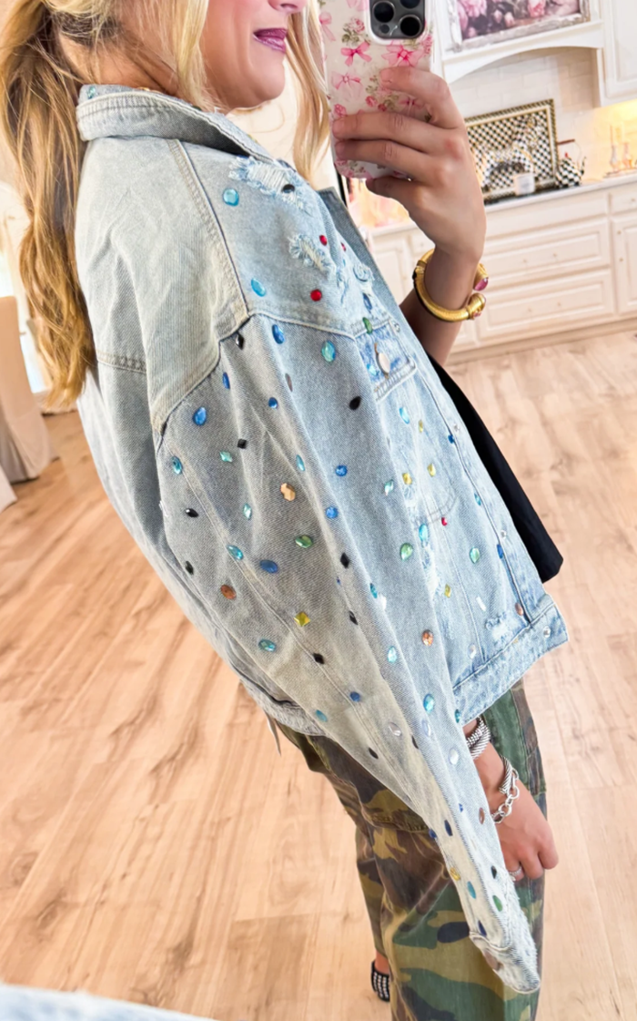 Light Denim Multi Colored Stone Jacket