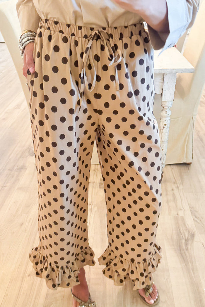 Polka Dot Ruffle Hem Pants
