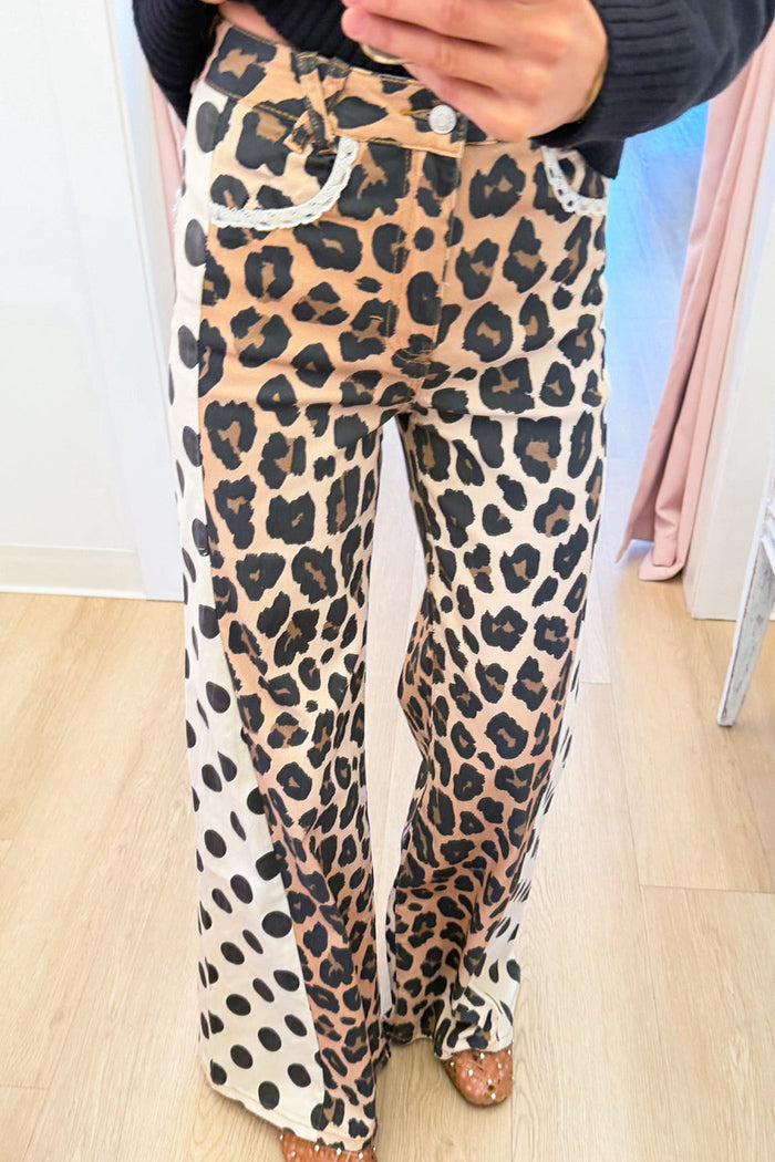 Leopard And Polka Dot Wide Leg Pants